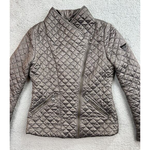 Women's GUESS Gray Puffer Jacket Size S Leopard Print Inside Check Diamond Dsgn - Picture 2 of 12